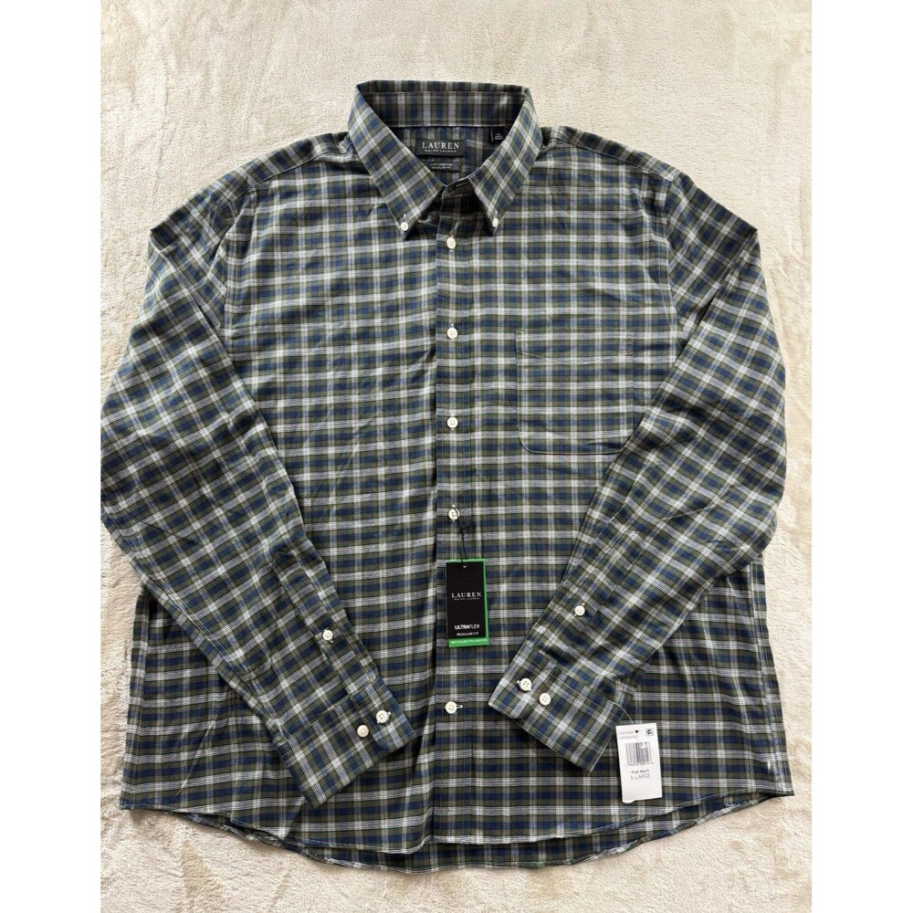 NWT Lauren Shirt Men's XL Plaid Blue/Green BLACK LABEL Long Sleeve Button Casual